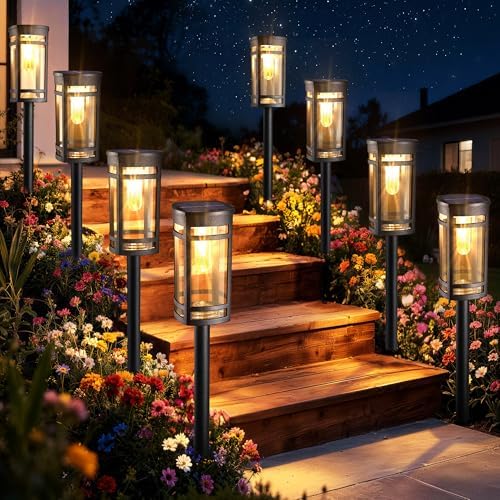 iBaycon 8 Pack LED Solar Pathway Lights Outdoor Waterproof, Warm White by iBaycon