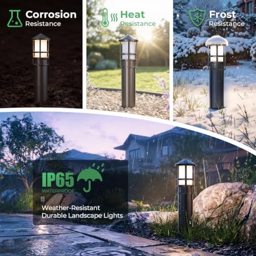 Gardencoin Low Voltage Landscape Pathway Lights, Replaceable G4 Bulb 12V 4W 2700K Outdoor LED Landscape Lighting, Aluminum Waterproof Walkway Lighting, Bollard Path Lights Wired, Bronze 12 Pack - Image 6