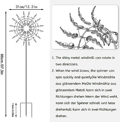 Metal Windmill, Wind Spinners for Yard and Garden, Pinwheels, Silver, Kinetic - Image 5