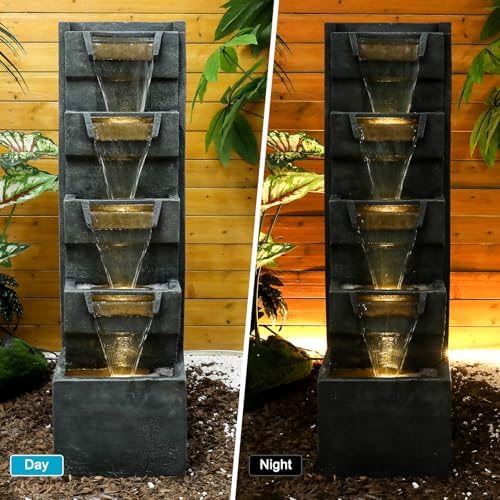 SunJet 39.3inches High Modern Water Fountain – 5-Tier Outdoor/Indoor Water Fountain with Soothing Water Sounds & Warm LED Light, Perfect for Garden, Patio, Home & Office - Image 3