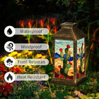 Solar Lantern Majestic Mountains Western Film Style Stained Glass Outdoor Waterproof Garden Hanging Lantern Solar Powered Lighting Outside Table Lamp for Patio Deck Camping 1 Pack - Image 2
