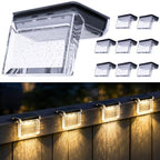Qualdout Solar Deck Lights 8 Pack, IP65 Waterproof Solar Step Lights Outdoor, Warm White Solar Fence Lights with Crystal Acrylic Lens, Dusk to Dawn LED Lights for Stairs, Railing, Patio, Pool, Yard by Qualdout