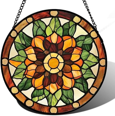 Golden Poppy Stained Glass Window Hanging Suncatcher Gifts for Women 12" by amderven