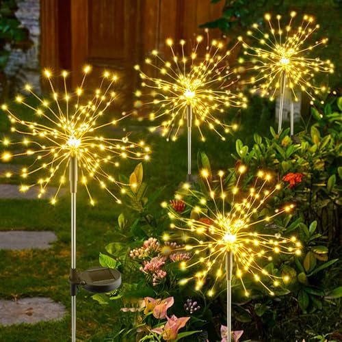 Warm White Solar Lights for Garden Decoration 150 LED Fairy Lights Starburst Outdoor Firework Decorative Lamp Pathway Lighting Waterproof Colored 4 Pack by Unknown