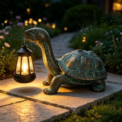 Solar Turtle Garden Statue with Hanging Solar Lantern by QZJDDZSW