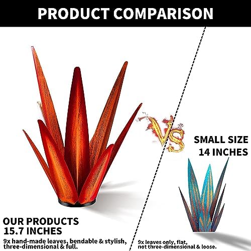 KODIBO 24" Metal Agave Plant Outdoor Decor, Large Garden Sculpture, Red - Image 6