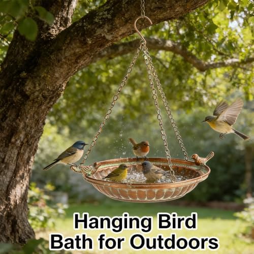 16" Hanging Bird Bath for Outdoors, Metal Bird Bath Bowl - Image 7