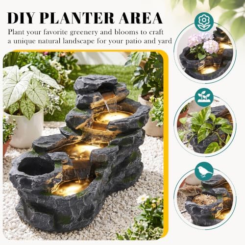 MAGIC UNION 4-Tier Cascading Rock Outdoor Waterfall Fountain, Gray - Image 7