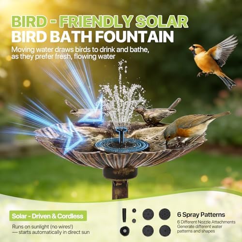 Magshion 31.5" Bird Bath with Solar Fountain for Outside, Bronze - Image 5