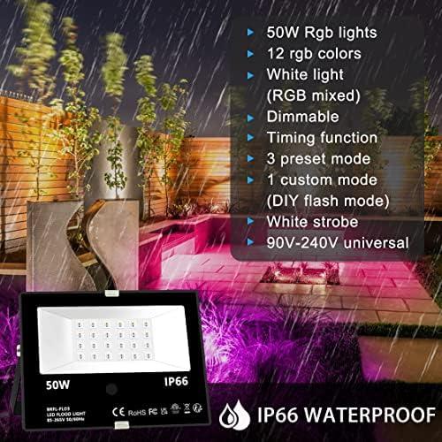 MELPO Led Flood Light Outdoor, 50W RGB Color Changing Landscape Lighting - Image 3