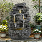 23.85" 5-Tier Concrete Fountain with LED Lights, Natural Rock Design - Image 4