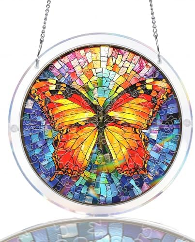 Acrylic Puzzles Suncatcher Window Hanging, 83 Pieces Butterfly Puzzle, Suncatcher for Doors Garden, Mother's Day Christmas Birthday Gifts for Women Men (L - 8.9 * 8.9 in) by NABYSHOP