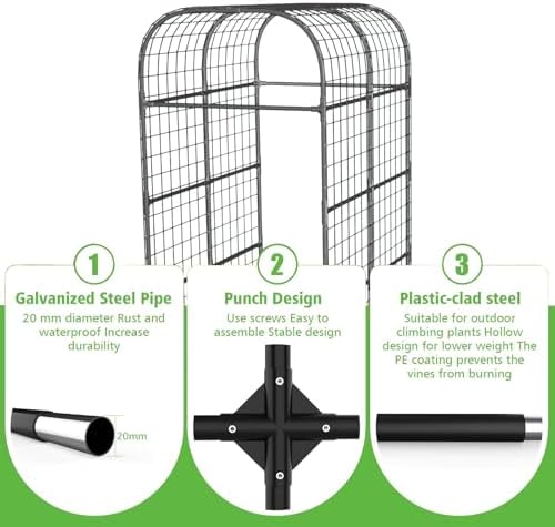 Garden Arch Trellis for Raised Beds, 7.3 FT Metal Cucumber Trellis with Plastic Connectors, u-Shape Plant Support for Climbing Vegetables & Flowers, Weather-Resistant Black - Image 4