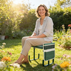 Garden Kneeler Seat with Tool Pouches, Foldable Gardening Stool Bench for Kneeling and Sitting, Adjustable Height Garden Stool for Planting (Green) - Image 2