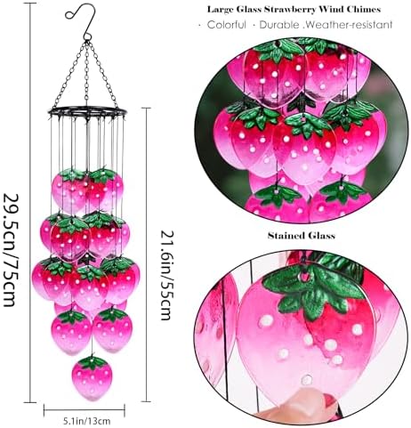 Glass Strawberry Wind Chimes - Hand-Painted Glass Strawberry Suncatcher for Window,Outdoor Garden Decor,Colorful Strawberry Ornaments Hanging Wall Art for Patio,Unique Memorial Gifts for Women & Mom - Image 4