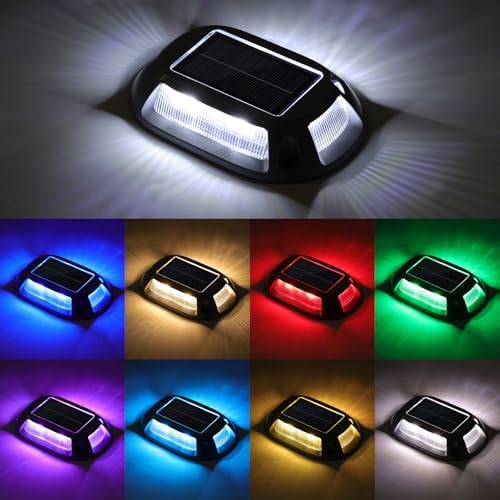 VOLISUN Solar Driveway Lights Dock Deck Lights 12 Pack,9 Colors in 1 Led IP67 Waterproof Outdoor Warning Step Lights for Driveway Sidewalk Pathway RGB by VOLISUN