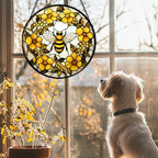 Bee Wreath Stained Glass Window Hanging Suncatcher Gifts for Women 12" - Image 2