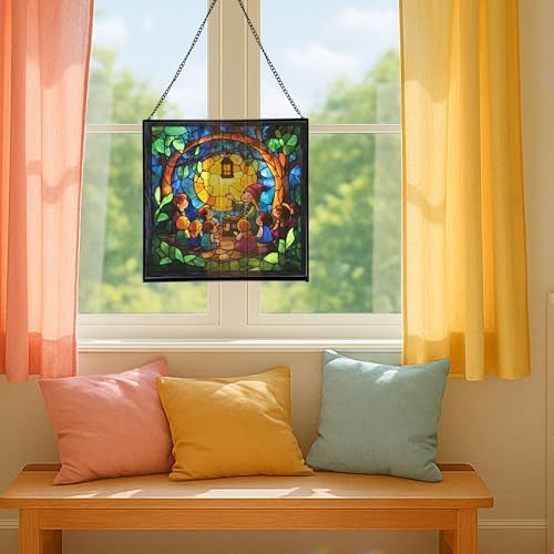 Gnome Storyteller Stained Glass Suncatcher – Square Hanging Window Panel for Home, Garden, Nursery, Halloween, Christmas, Memorial Day – Whimsical Glass Art Gift for Gnome Lovers 423hm4 - Image 5