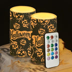 Set of 2 Flameless Candles with Remote Halloween Pumpkin Battery Operated Candles with Timer Flickering LED Elictric Pillar Lights for Trick or Treat Party Home Banquet Decor - Image 5