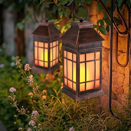 18" Solar Lanterns Outdoor Waterproof Flickering Flame Copper - Image 3