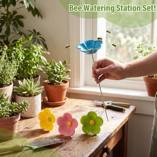4 Pack Resin Flower Water Stations Cups Garden Stakes, Colorful, Lovely - Image 3