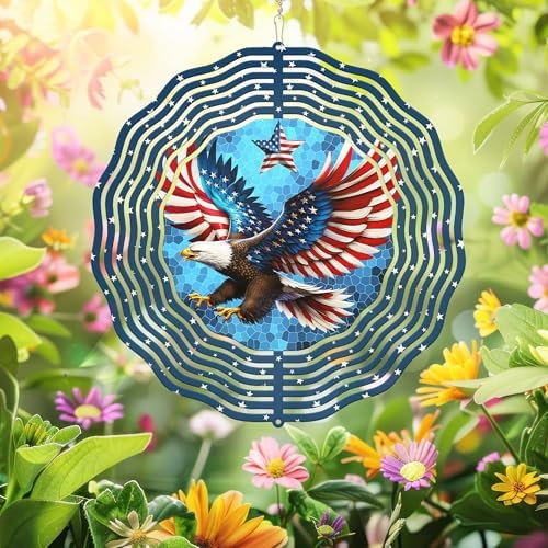 Patriotic Eagle American Bald Eagle Wind Spinner TQN3943WS, 12 inches - 3D Hanging Wind Spinners Outdoor, Yard, Garden Decor - Image 2