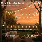 addlon 200FT(50*4) Outdoor String Lights with Remote LED Edison Waterproof - Image 5