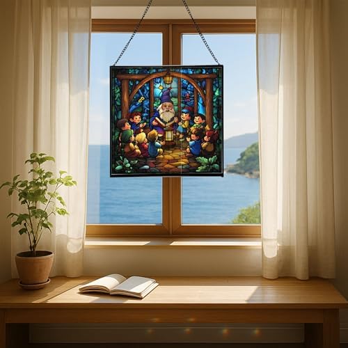 Gnome Storyteller Stained Glass Suncatcher – Square Hanging Window Panel for Home, Garden, Nursery, Halloween, Christmas, Memorial Day – Whimsical Glass Art Gift for Gnome Lovers 0fy5t1 - Image 6