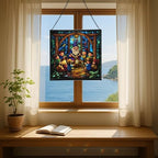 Gnome Storyteller Stained Glass Suncatcher – Square Hanging Window Panel for Home, Garden, Nursery, Halloween, Christmas, Memorial Day – Whimsical Glass Art Gift for Gnome Lovers 0fy5t1 - Image 6