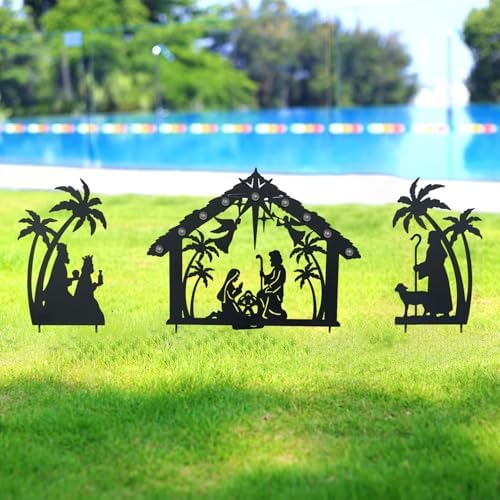WAIU Solar Lighted Nativity Scene Garden Decor, Outdoor Christmas Yard Lawn Holiday Party Ornament - Image 6