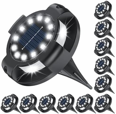 Solar Ground Lights 12 Pack, 4.3" Bright White 16 LEDs Solar Pathway Lights by Wilux