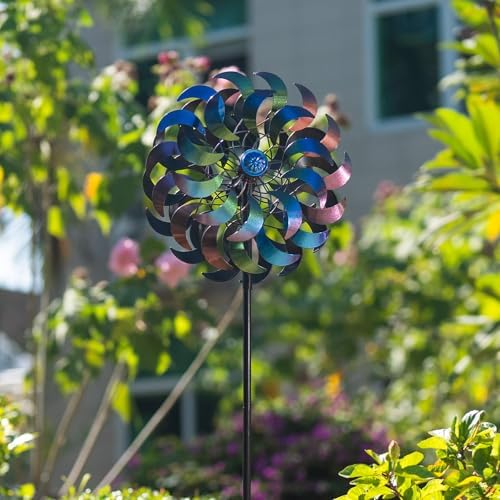 Wind Spinners Outdoor,64.2Inch 360°Rotating Crescent Windmill for Yard, Garden Wind Spinner with Blue Green Purple Gradient Blades, Weatherproof Metal Garden Decor - Image 5