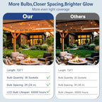 72FT Outdoor String Lights with Remote, Waterproof & Connectable - Image 2