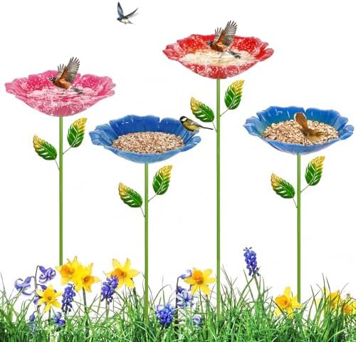 4 Pack Bird Bath for Outside, Outdoors Garden Decor Flower Birdbath by Retyion