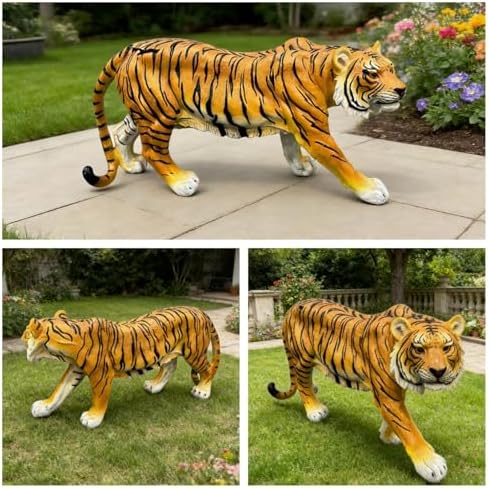 Large Realistic Orange Tiger Garden Statue - 33.46" L x 15.75" H Resin Wildlife Sculpture - Lifelike Animal Figurine Decor for Patio, Lawn, Yard, and Safari Themed Outdoor Spaces - Image 4