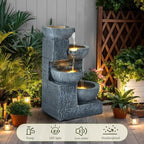 4 Tiered Waterfall Fountains, Outdoor Water Fountains with LED Lights, Garden Outside Brick Waterfalls, Modern Cascading Flow Fountain for Garden, Yard, Patio, Home Decor (Grey) - Image 5