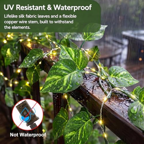 OMIKA Vine with Fairy Light Plug in, 66ft 200 LED Pothos String Lights with Remote, Leaf Fairy Lights for for Bedroom Aesthetic Garden Dorm Wedding Party Decor(Warm White) - Image 3