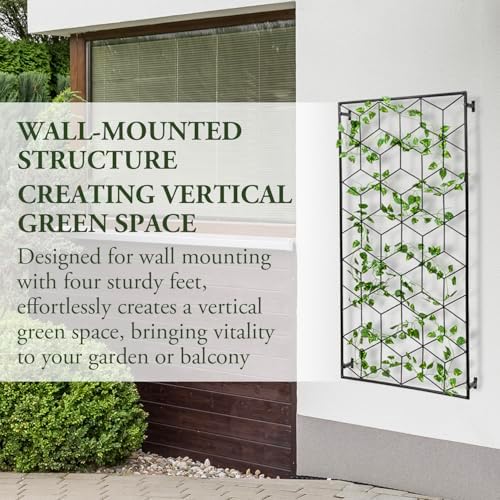 MyGift 4 Foot Geometric Cube Pattern Style Matte Black Metal Wire Garden Trellis, Wall Mounted Large Support Lattice Frame for Climbing Plants and Crawling Vines - Image 2