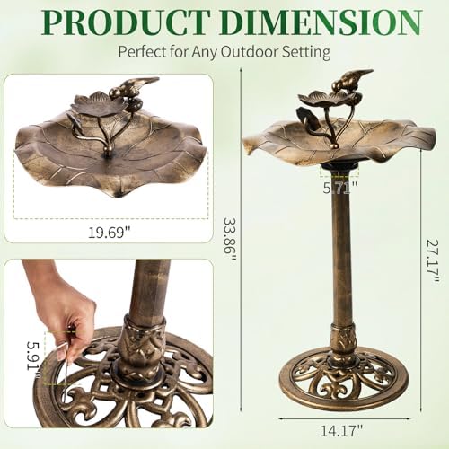 Outvita Vintage Bronze Bird Bath, Leaf-Shaped with Bird Feeder - Image 2