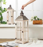 TIMRIS Large Rustic Wooden Decorative Lantern Set of 2, Modern Farmhouse Distressed Whitewash Floor Candle Lanterns, Indoor/Outdoor Hanging Lanterns for Home Decor (No Glass) - Image 7