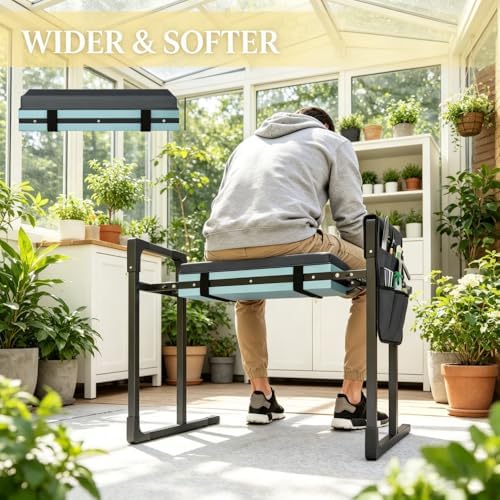 2-in-1 Garden Kneeler & Seat 330lb Capacity Folding Bench Tool Pouch - Image 5