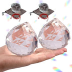 2 Pieces 80mm/3.15 Inch Clear Cut Crystal Prisms Suncatcher,Hanging Rainbow Pendants Glass Sphere Faceted Gazing Ball for Home Décor,Office,Garden Decoration,Super Sparkly and Flawless by Lulonpon