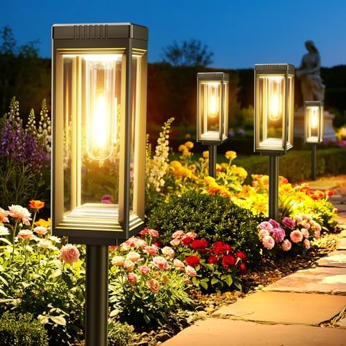 Tall Solar Pathway Lights Outdoor, Bright Solar Powered Lights 4 Pack by VICOUP
