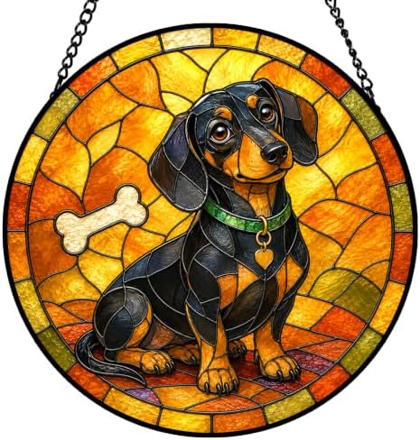 Dachshund Dog Stained Glass Window Hanging with Metal Chain by Unknown