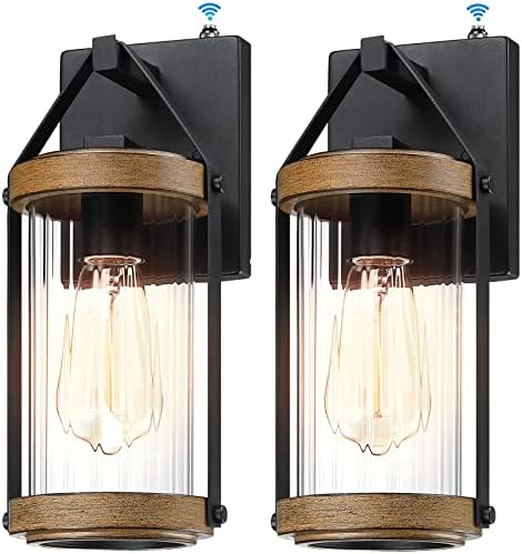 LONEDRUID 2 Pack Dusk to Dawn Sensor Outdoor Wall Lights with Wood Grain by LONEDRUID