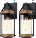 LONEDRUID 2 Pack Dusk to Dawn Sensor Outdoor Wall Lights with Wood Grain by LONEDRUID