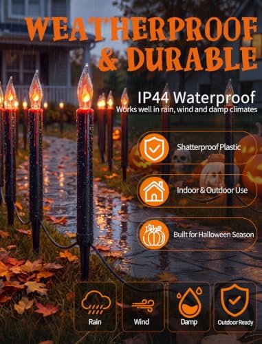 Abeja Halloween Pathway Lights, 19.5FT C18 Flicker Flame Candles, 10 Stakes - Image 4