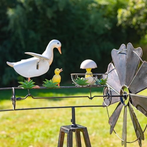 Windmill Spinner with Moving Hand-Painted Animals Scenes on Top, Includes Metal Tower Stand, Decorative Garden Decor (Hatching Duckling) - Image 4