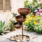 Rain CatcherBird Bath, Antique Bronze Metal Water Bowls Bird Bath and Bee Watering Station, Decorative Flower Bed Rainwater Collector for Outdoor Yard Art Decor (Copper 2pcs) - Image 7
