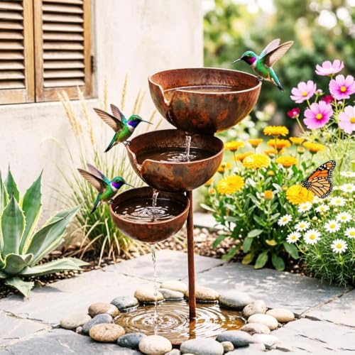 Rain CatcherBird Bath, Antique Bronze Metal Water Bowls Bird Bath and Bee Watering Station, Decorative Flower Bed Rainwater Collector for Outdoor Yard Art Decor (MAX 2PCS) - Image 7